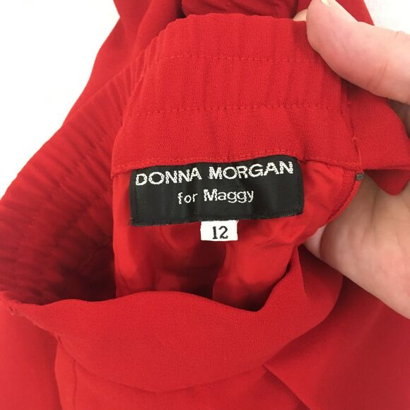 Donna Morgan for Maggy Vintage Women Red Pant Suit Velvet Collar Blazer Cuffs 12 - Picture 8 of 16